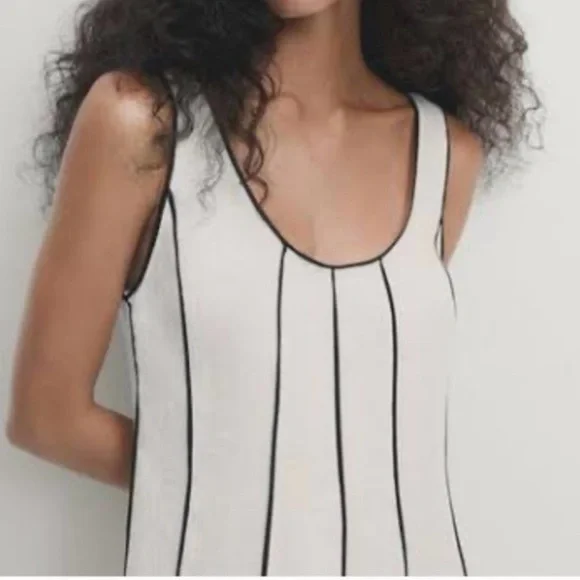 Massimo Dutti Women Linen Blend Two-Tone Strappy Dress in White Black Trim L Nwt - Picture 2 of 8